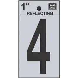 1-Inch Reflective Vinyl Address Number "4" – Black & Silver Adhesive Decal 1