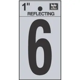 1-Inch Reflective Vinyl Address Number "6" – Black/Silver Adhesive Style 1