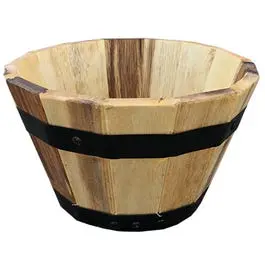 10-Inch × 6-Inch Wooden Barrel-Style Planter 1