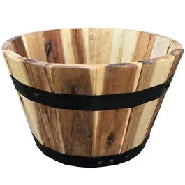 11.5-Inch × 7-Inch Wooden Barrel-Style Planter 1