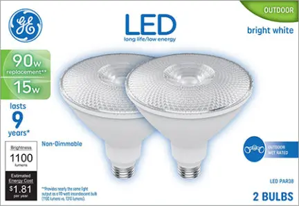 15W Par38 Led Bulb – 90W Equivalent, Bright White, Medium Base, 2-Pack 1