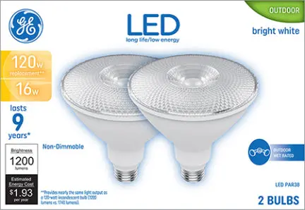 16W Par38 Led Bulb – Equivalent To 120W Incandescent, Warm White, 2-Pack 1