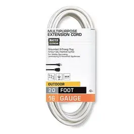 20-Foot Outdoor-Grade 16/3 Sjtw Extension Cord – White Heavy-Duty Design 1
