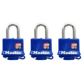 3-Pack 1-1/2-Inch Keyed Laminated Padlocks With Blue Weatherproof Covers 1