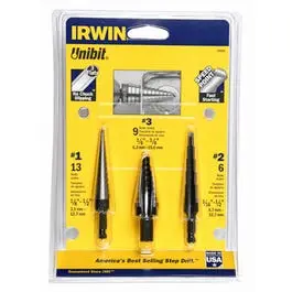 3-Piece Step Drill Bit Set (Unibit Style) For Metal & Wood 1