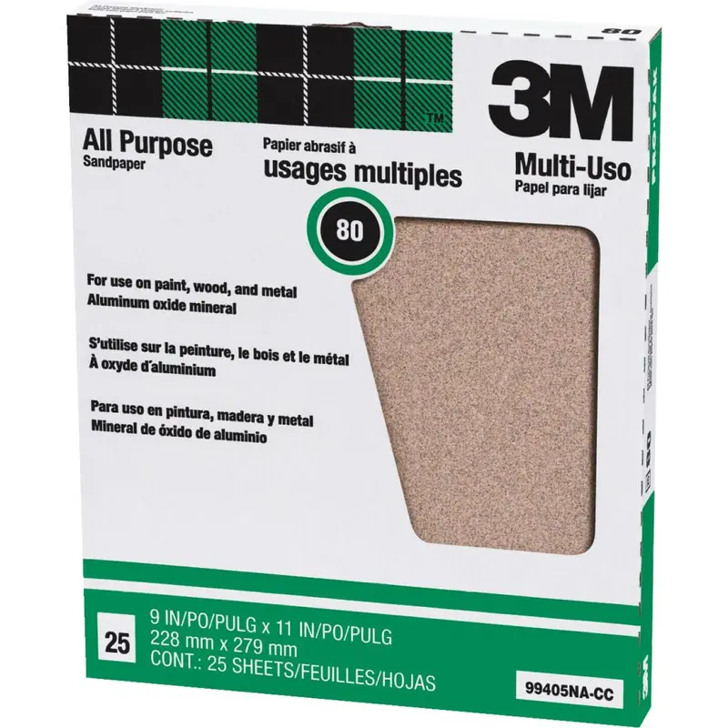 3M All-Purpose Medium Sandpaper – 9 In X 11 In, 80-Grit, 25-Sheet Pack 1