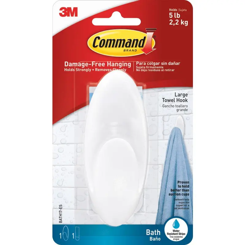 3M Command Large Adhesive Towel Hook – No-Drill, Damage-Free Mounting 1