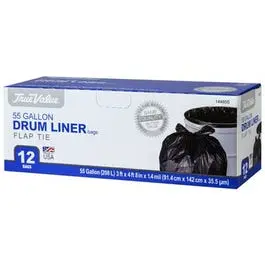 55-Gallon Drum Liner Trash Bags With Wing-Tie Closure – 12-Count Black Pack 1