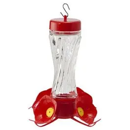 8-Ounce Clear Swirled Glass Hummingbird Feeder 1