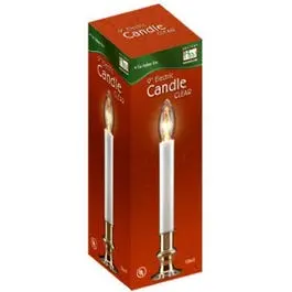 9-Inch Electric Christmas Candle With Clear Flame Effect — White Body & Brass Base 1
