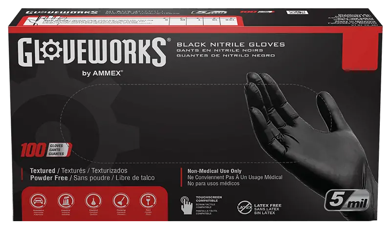 Ammex Gloveplus Black Nitrile Disposable Gloves — 5-Mil, Powder-Free, Industrial Grade (100-Pack) 1