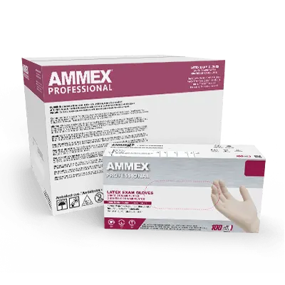 Ammex Professional Latex Powder-Free Exam Gloves – Ivory, Medium 1