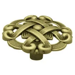 Antique Brass Weave-Texture Round Cabinet Knob – 1.5 Inches 1