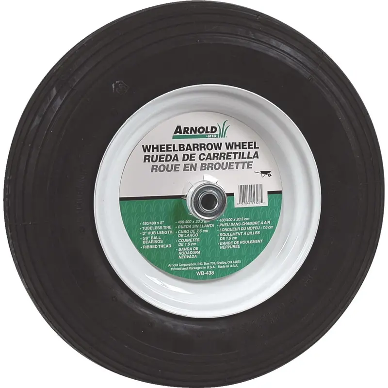 Arnold 16 X 4.00-8 Pneumatic Wheelbarrow Tire With 3" Hub 1