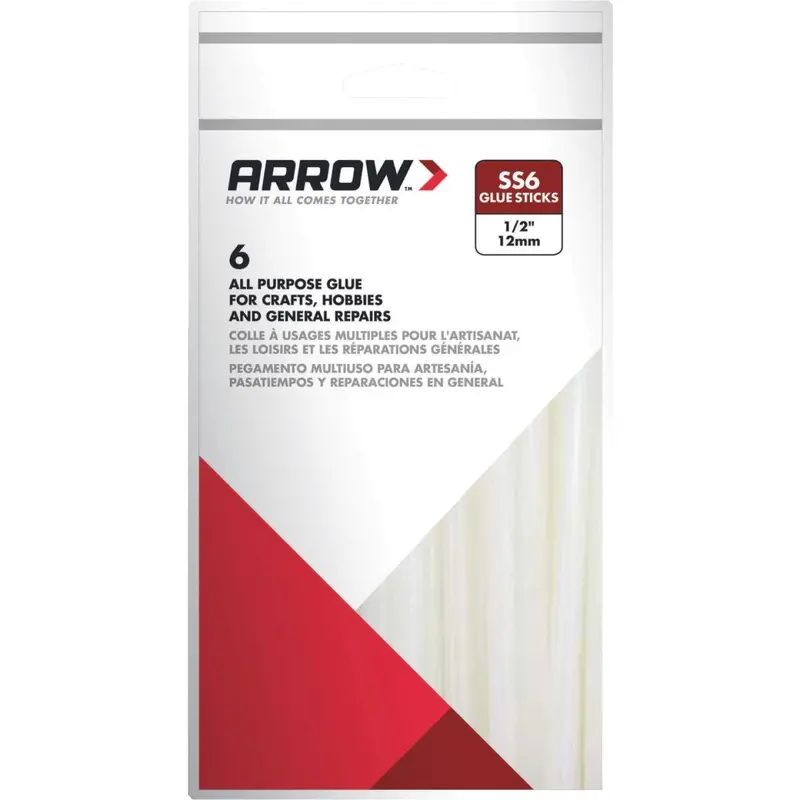Arrow 4-Inch Clear Slow-Set Hot Melt Glue Sticks – 6-Pack, Standard Size 1
