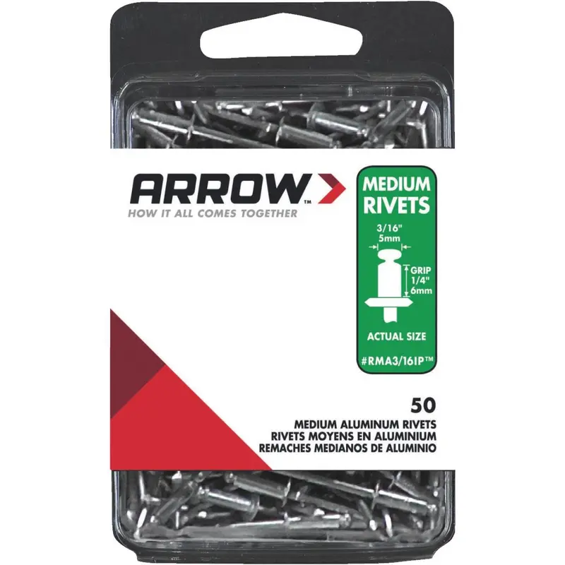 Arrow Aluminum Ip Rivets – 3/16" X 1/4", 50-Count Pack For Light-Duty Fastening 1