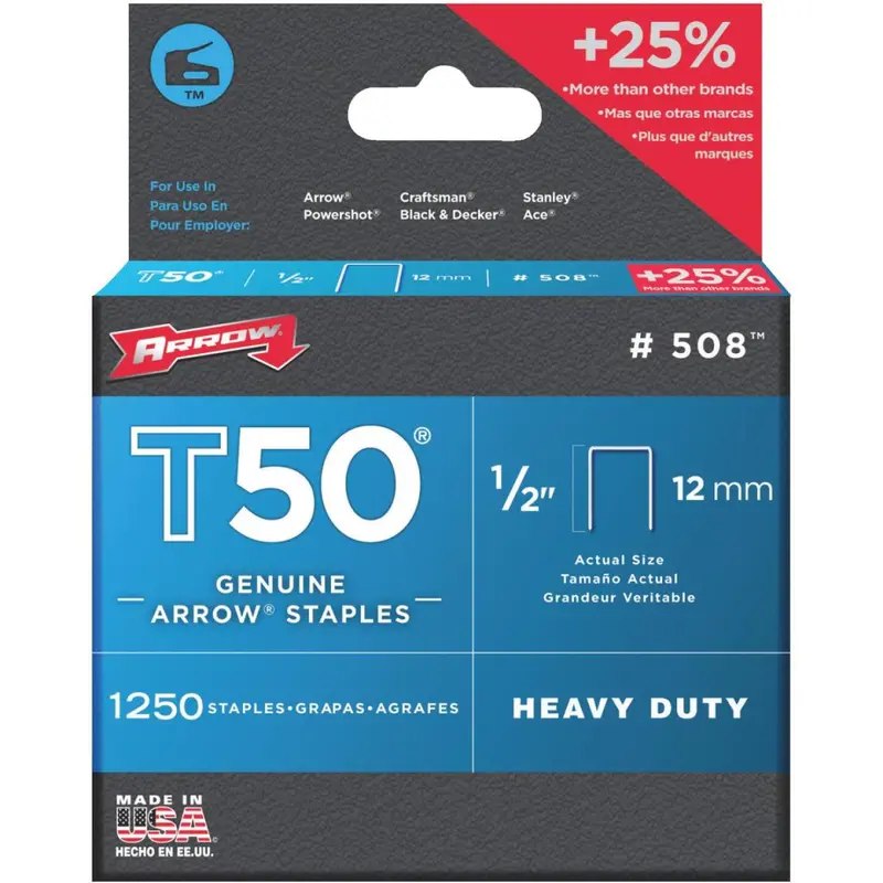 Arrow T50 Heavy-Duty Staples – 1/2 In Length, 1250-Pack 1
