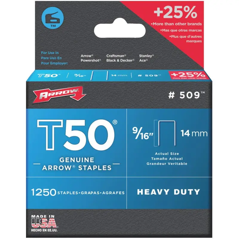 Arrow T50 Heavy-Duty Staples – 9/16-Inch Crown, 1250-Count Box 1