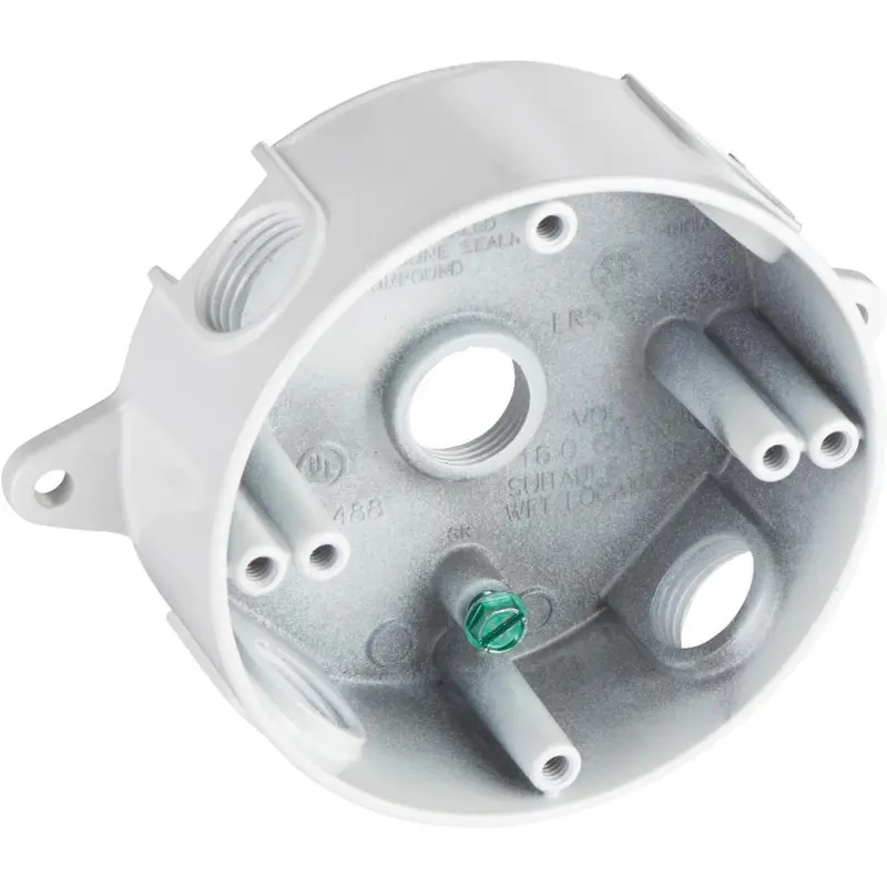 Bell 4-Inch 5-Outlet Weatherproof Outdoor Round Electrical Box – White, Shrink-Wrapped 1