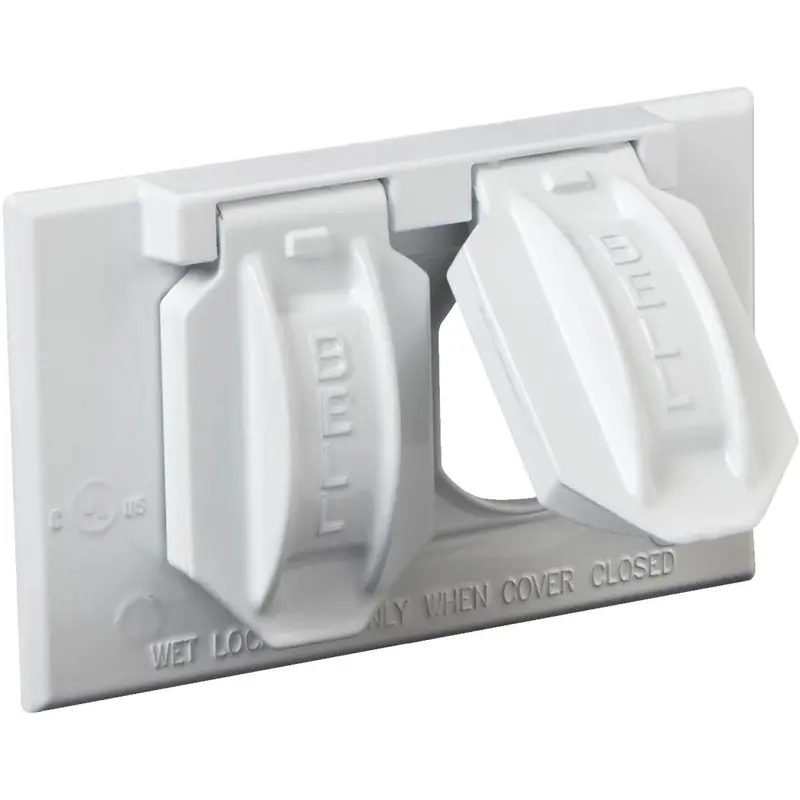 Bell Horizontal Duplex White Aluminum Weatherproof Outlet Cover 1
