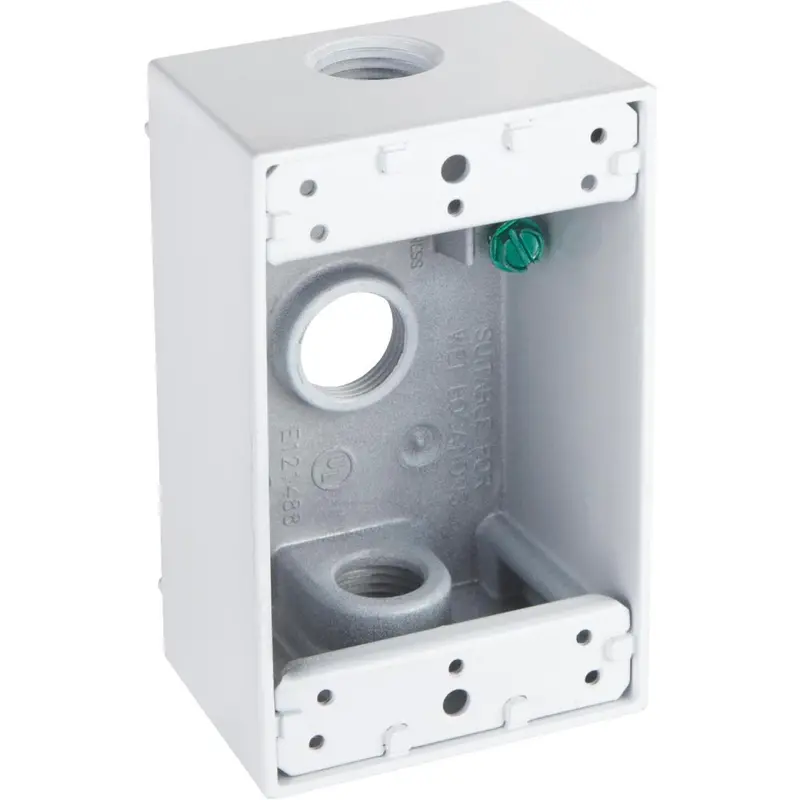 Bell Single-Gang Outdoor Outlet Box – 1/2" Aluminum, 3-Outlet, White, Weatherproof & Shrink-Wrapped 1
