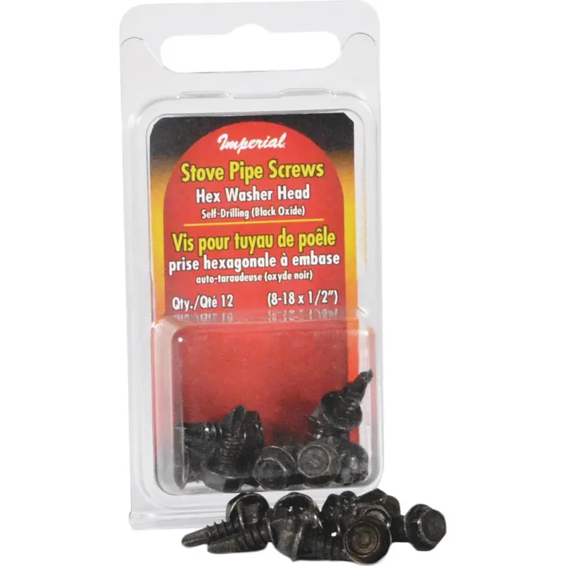 Black Oxide Zinc Hex Washer Head Stove Pipe Screws – #8-18 × 1/2", 12-Pack 1