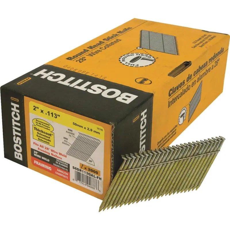 Bostitch 28-Degree Galvanized Framing Nails – 2" X 0.113" (2,000-Pack) 1