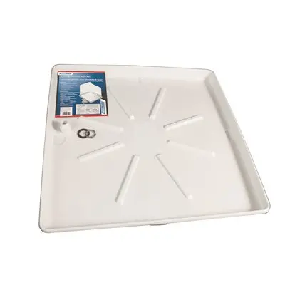 Camco 32-Inch Od X 30-Inch Washing Machine Drain Pan With Pvc Fitting – White Plastic 1