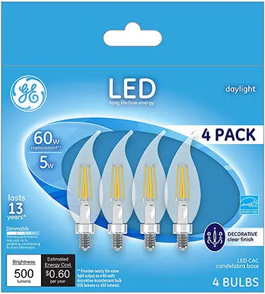 Candelabra-Base Daylight Led Bulb – 5W, 4-Pack 1