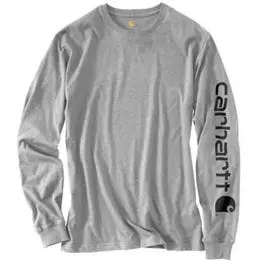 Carhartt Long-Sleeve Heather Gray T-Shirt – Durable Cotton Blend With Embossed Logo 1