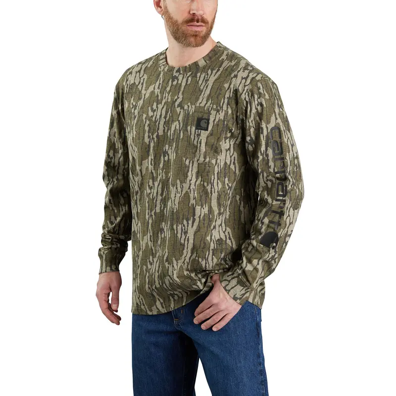 Carhartt Loose-Fit Long-Sleeve Camo Graphic Tee In Mossy Oak Bottomland 1