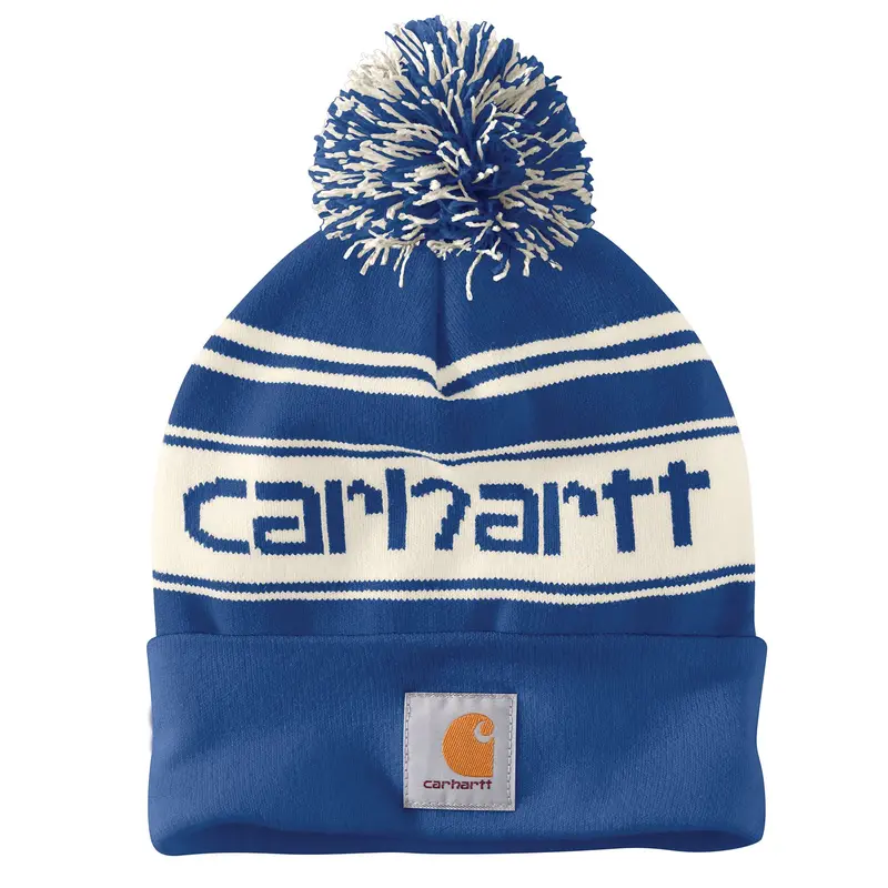 Carhartt Pom-Pom Cuffed Beanie With Logo Embroidery – Soft Knit Winter Hat 1