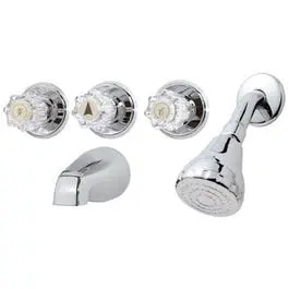 Chrome Tub And Shower Faucet Set With Matching Showerhead And Three Acrylic Handles 1