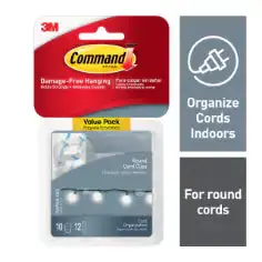 Command Clear Round Cord Organizers – Adhesive Cable Clips 1
