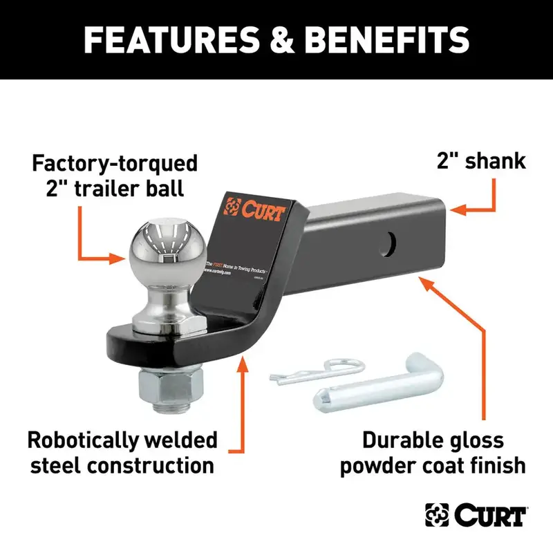 Curt Loaded Ball Mount With 2-Inch Hitch Ball – Imported Heavy-Duty Tow Setup 1