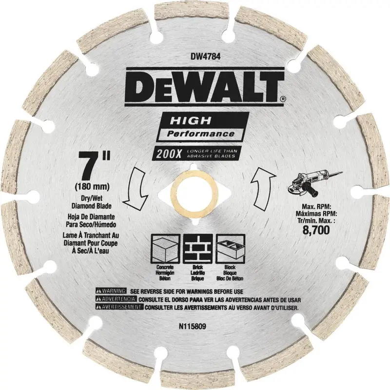 Dewalt 7-Inch Segmented Rim Diamond Blade – Dry/Wet Cutting, High-Performance 1