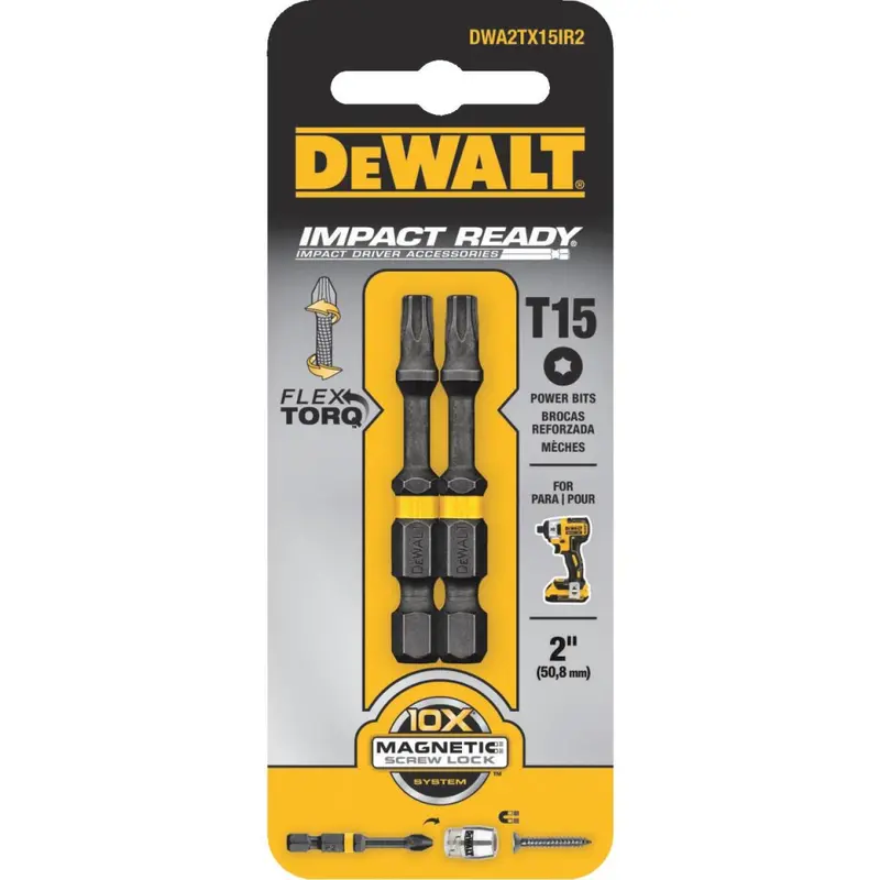 Dewalt Flextorq T15 Torx Impact Screwdriver Bit – 2-Inch (2-Pack) 1