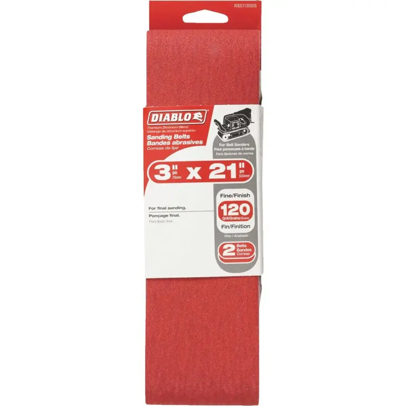 Diablo 3" × 21" Sanding Belt – 120-Grit, General-Purpose (2-Pack) 1