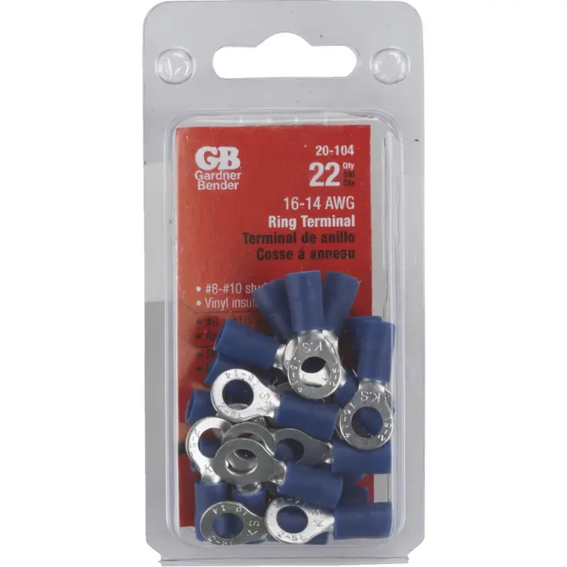Gardner Bender Blue Vinyl-Insulated Ring Terminal Kit: 16–14 Awg, #8–#10 Stud, 22-Pack 1