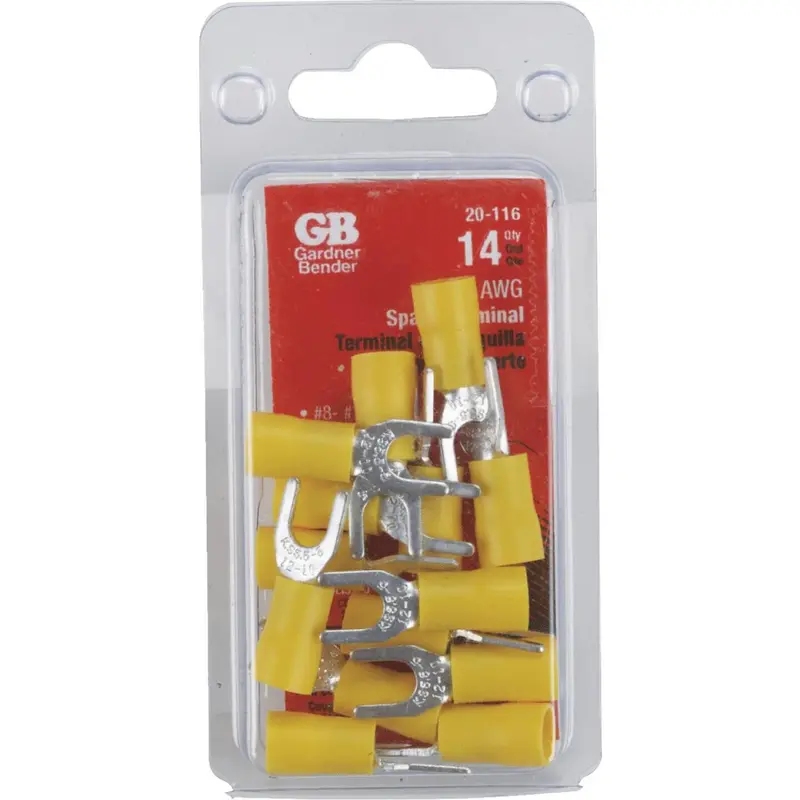 Gardner Bender Yellow Vinyl-Insulated Spade Terminals – 12–10 Awg, #8–#10 Stud, 14-Pack 1