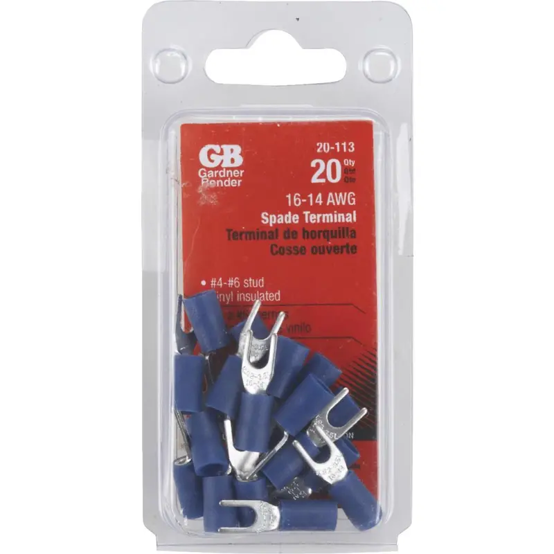 Gardner Bender Yellow Vinyl-Insulated Spade Terminals – 16–14 Awg, #4–#6 Stud, 20-Pack 1