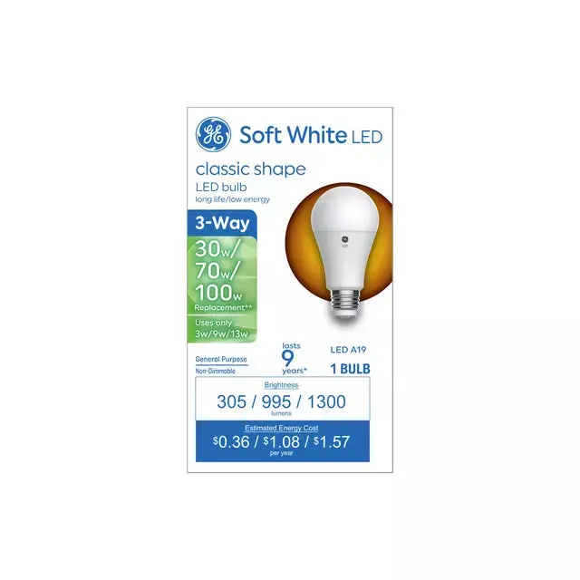Ge Basic 3-Way Led A19 Bulb – Soft White, Equivalent To 100/70/30 Watt Incandescent (1-Pack) 1