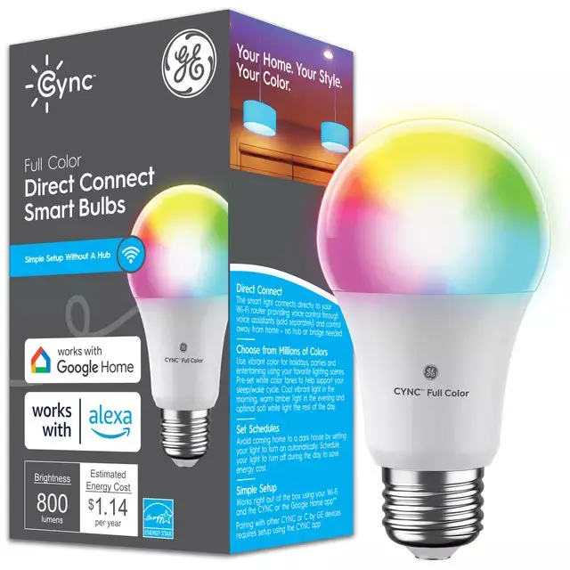 Ge Cync A19 Color-Changing Smart Led Bulb (Wi-Fi, Alexa & Google Compatible) 1