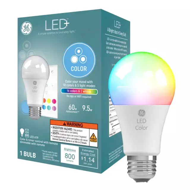 Ge Led+ A19 Color-Changing Light Bulb – 9.5W Smart Rgb General Purpose Lamp 1