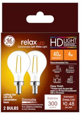 Ge Led Ceiling Fan Light Bulbs – A15 Shape, Soft White (2700K), 4W, 2-Pack 1
