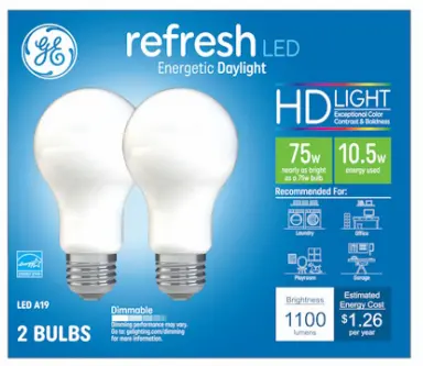 Ge Refresh Hd+ Led Light Bulb – Daylight (5000K), Medium Base, 10.5W, 2-Pack 1