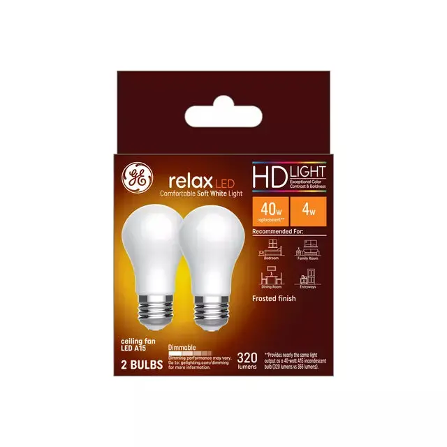 Ge Relax Hd A15 Led Ceiling Fan Bulbs — 40W Equivalent, Soft White, 2-Pack 1