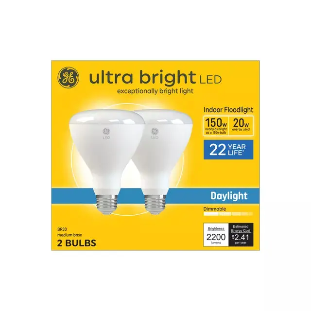 Ge Ultra Bright Br30 Led Floodlight Bulbs — 150W Replacement, Daylight, 2-Pack 1