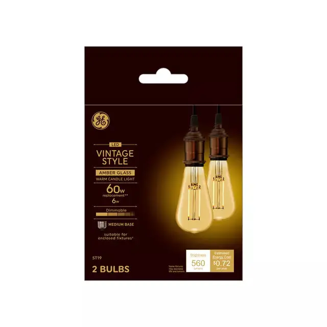 Ge Vintage Edison St19 Led Candle Bulbs – 60W Equivalent, Warm Amber Glow 1