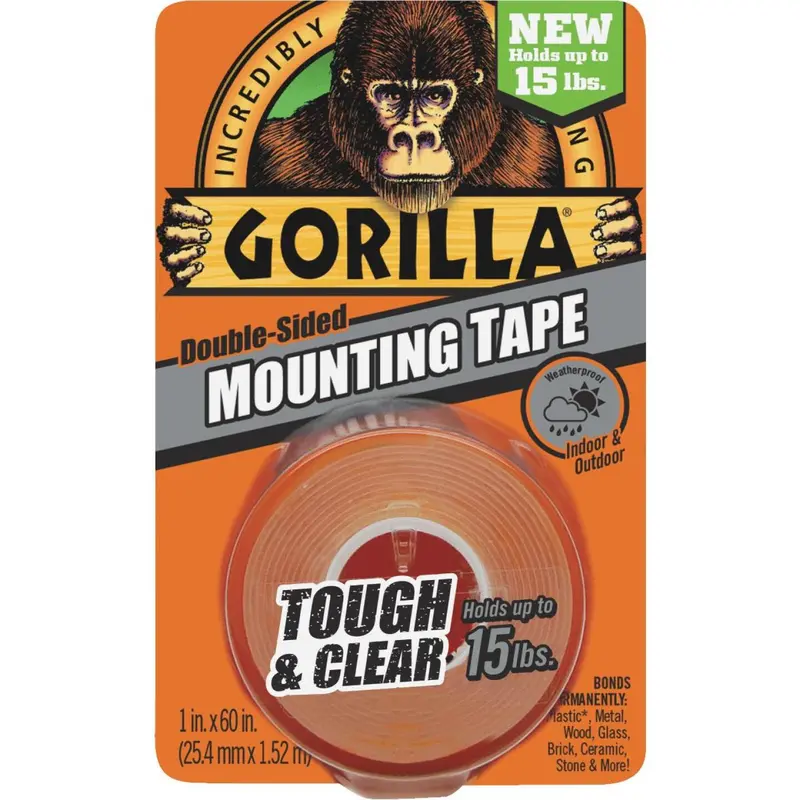Gorilla Tough & Clear Double-Sided Mounting Tape: 1-Inch X 60-Inch, 15-Lb Hold 1